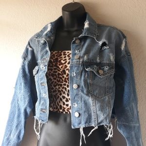 Oversized Cropped Jean Jacket w/Design